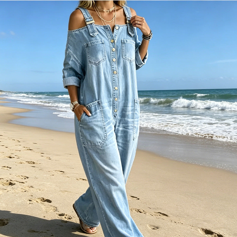 Hillevi – Avslappnad denim jumpsuit med vida ben