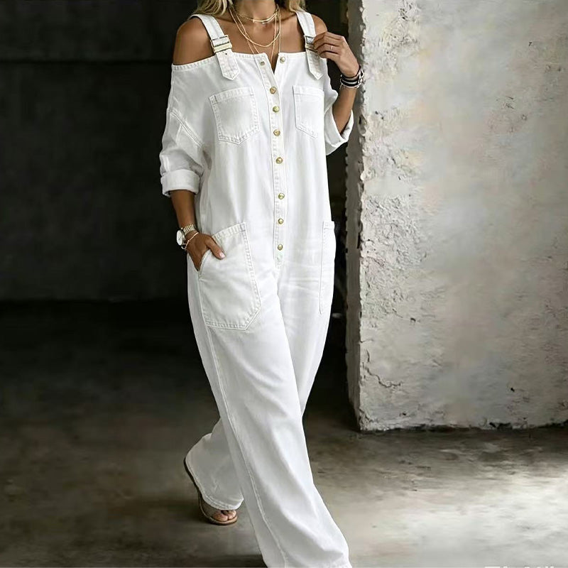 Hillevi – Avslappnad denim jumpsuit med vida ben