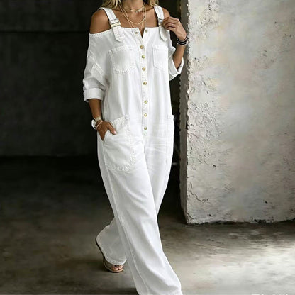 Hillevi – Avslappnad denim jumpsuit med vida ben