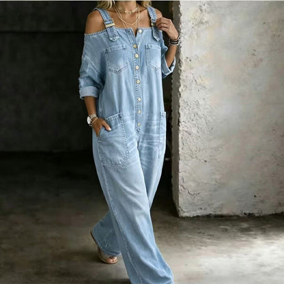 Hillevi – Avslappnad denim jumpsuit med vida ben