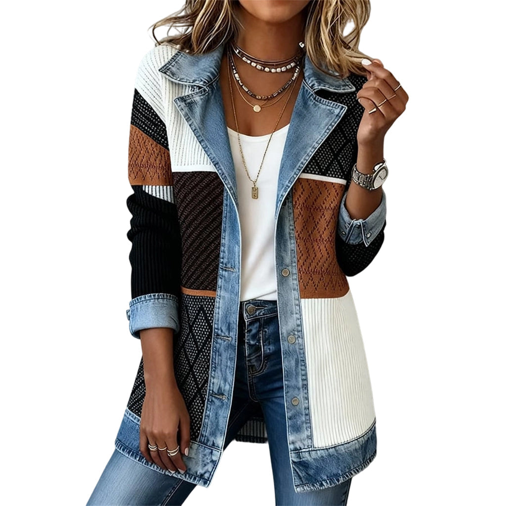 Beda – Jacka med stickat och denimdetaljer