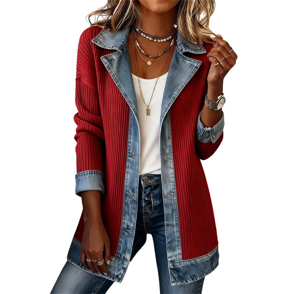 Beda – Jacka med stickat och denimdetaljer