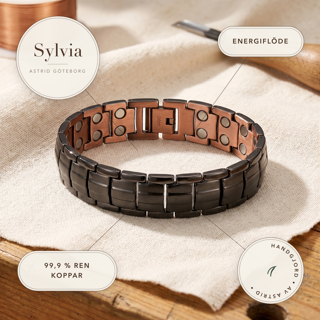 Sylvia – Brett koppararmband med magnetlås – handgjord av Astrid Göteborg
