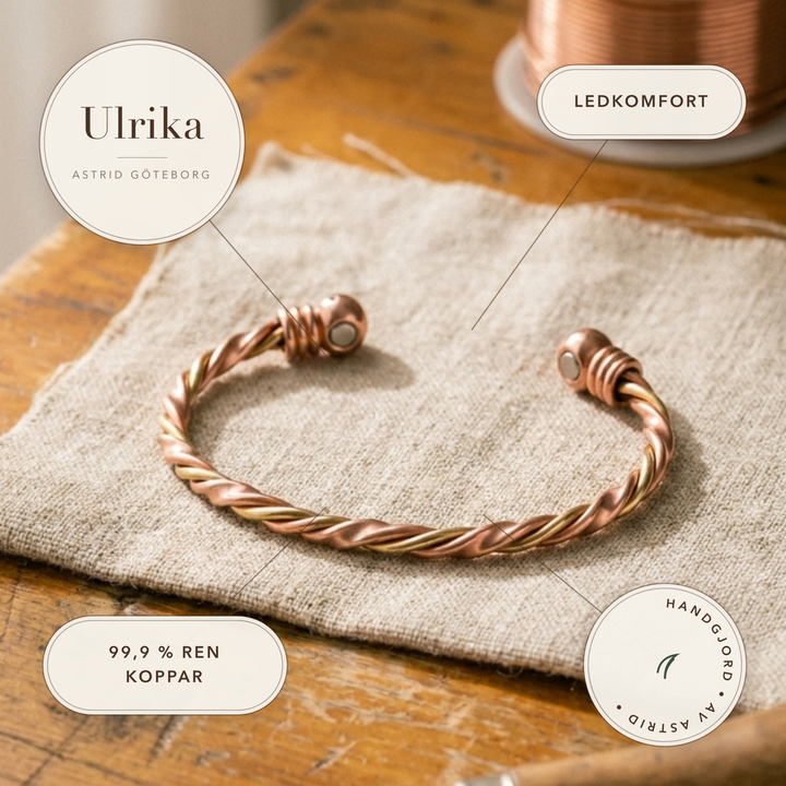 Ulrika – Handvridet armband i äkta koppar – handgjord av Astrid Göteborg