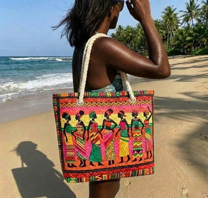 Monica – Rymlig strandväska med konstmotiv
