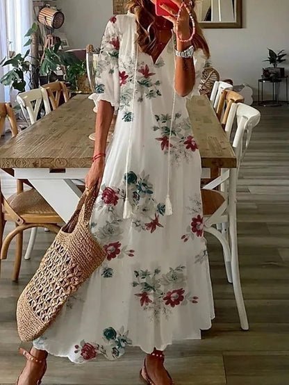 Fanny – Bohemisk midiklänning med geometriskt mönster