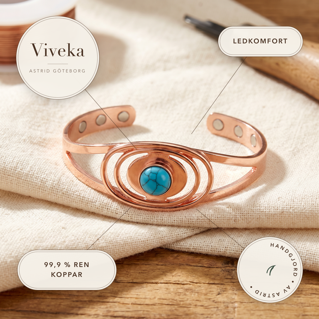 Viveka – Koppararmband med sten och magneter – handgjord av Astrid Göteborg