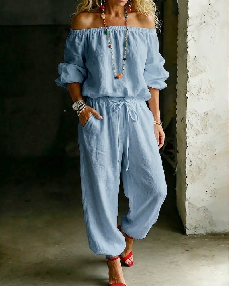 Vivi – Axelbandslös jumpsuit med puffärm