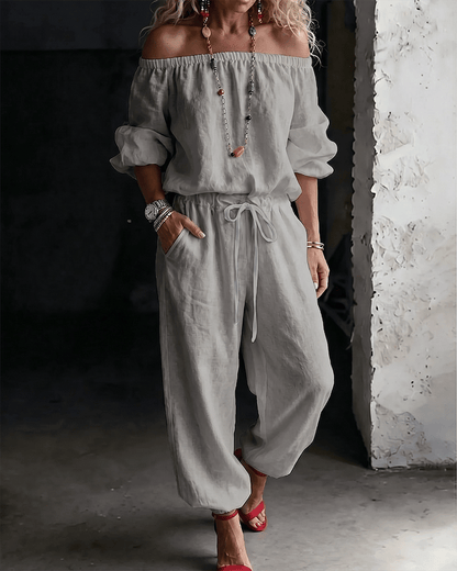 Vivi – Axelbandslös jumpsuit med puffärm