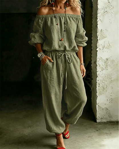 Vivi – Axelbandslös jumpsuit med puffärm