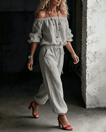 Vivi – Axelbandslös jumpsuit med puffärm
