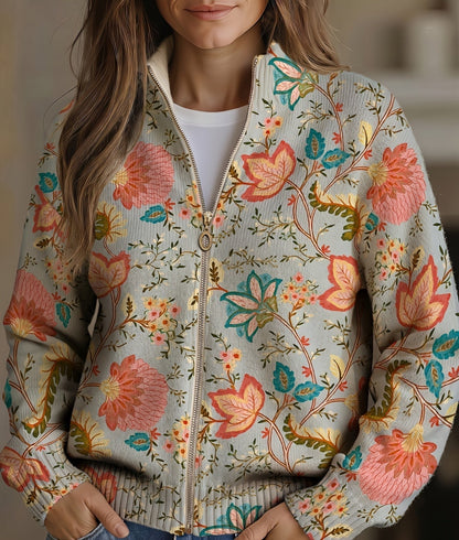 Kerstin – Blommig zipjacka med vintagemönster